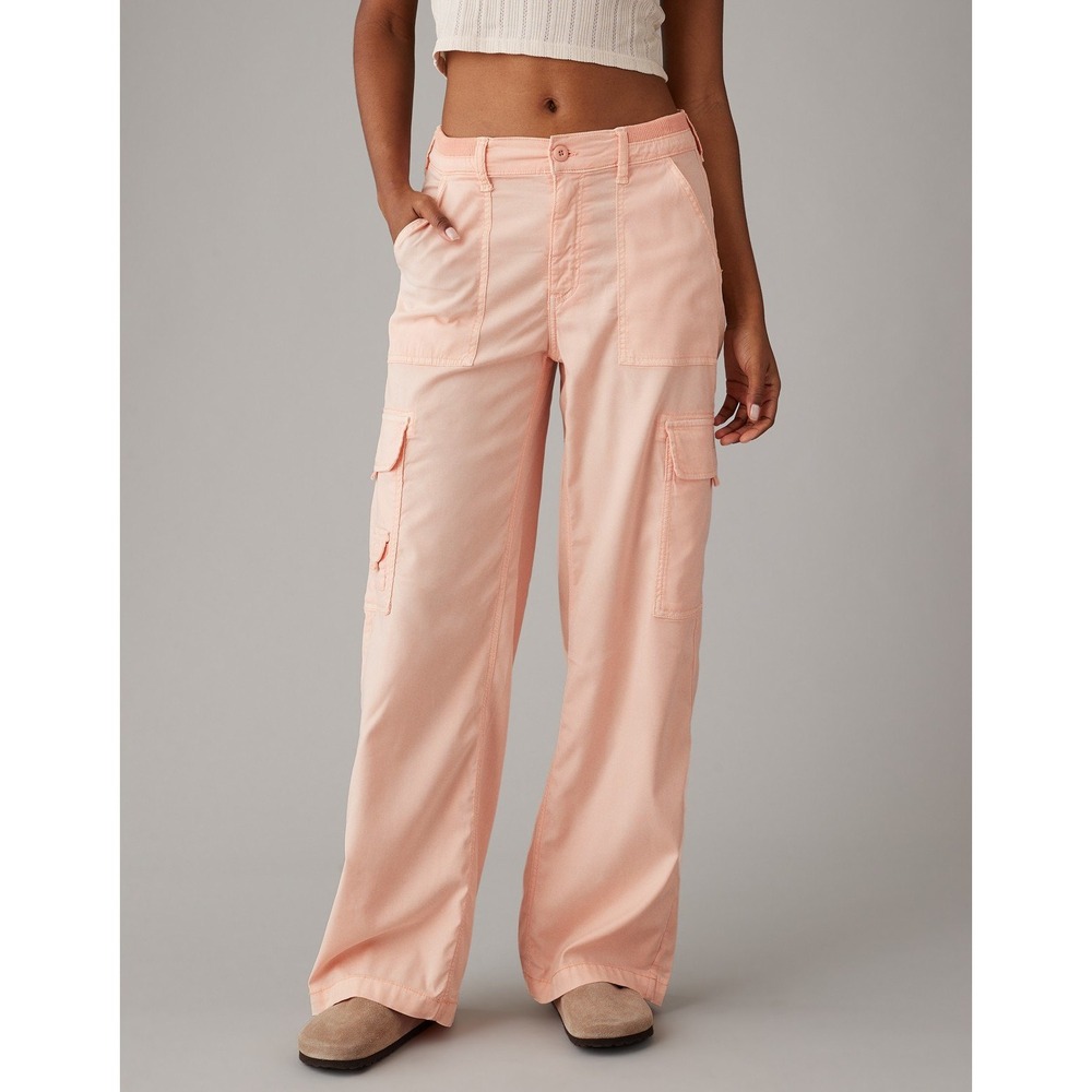 American Eagle Pants Womens 8 Peach Utility Cargo Pant Low Rise Wide Leg NWT
